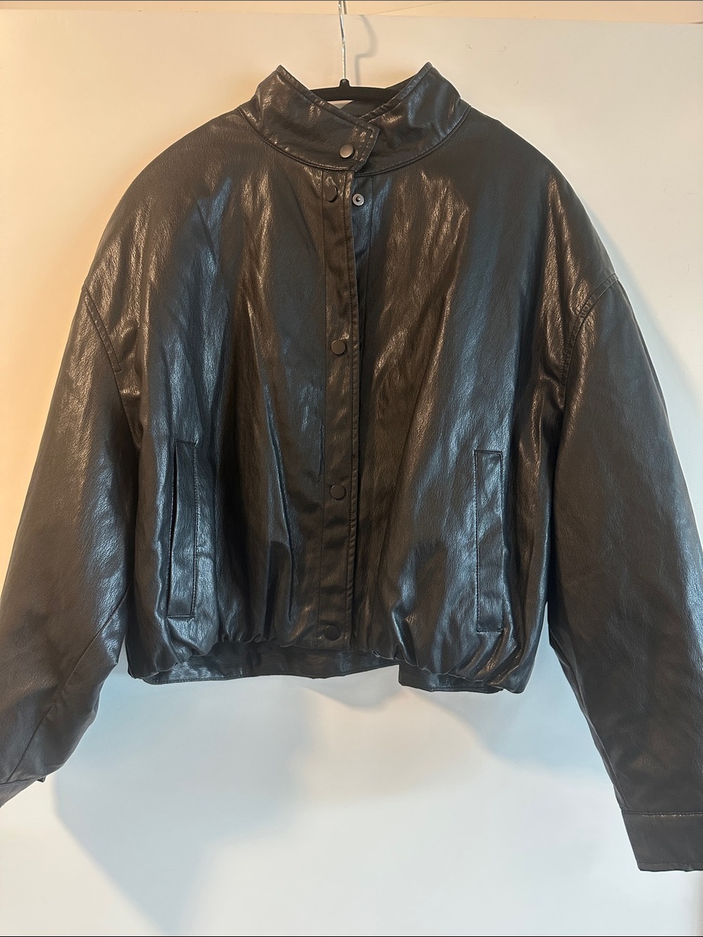 NWT Zara Black Faux Leather Bomber Jacket